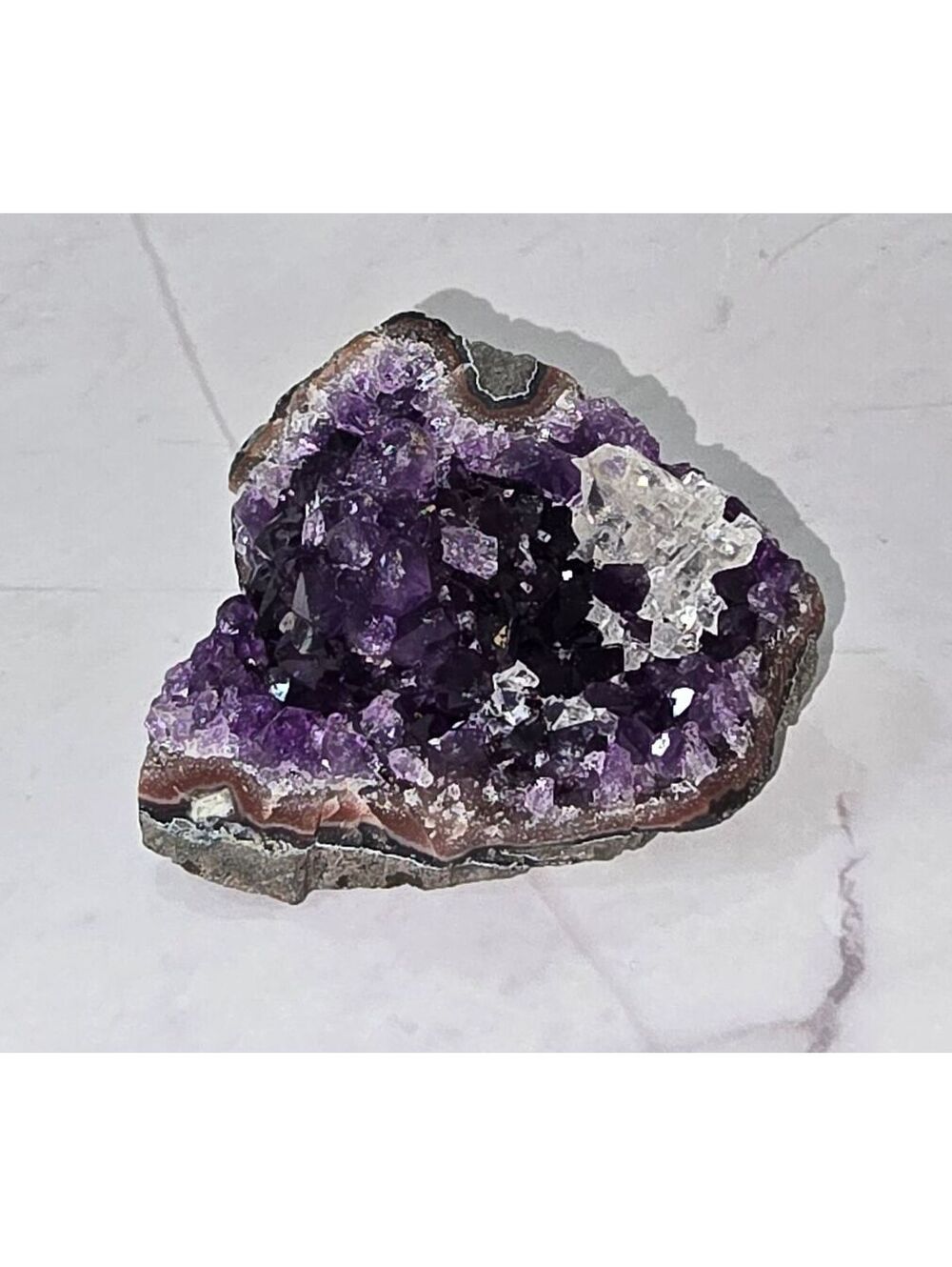 A422. Amethyst Flower w/Calcite Natural Crystal Geode Freeform